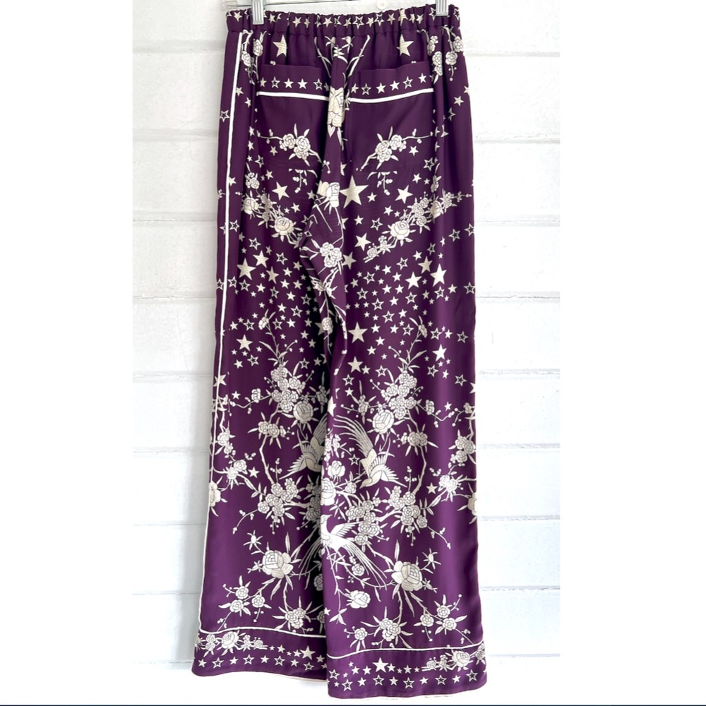 ROBERTO CAVALLI Stars, Birds and Flowers Print Silk Palazzo Pants - 38/S - Picture 3 of 15